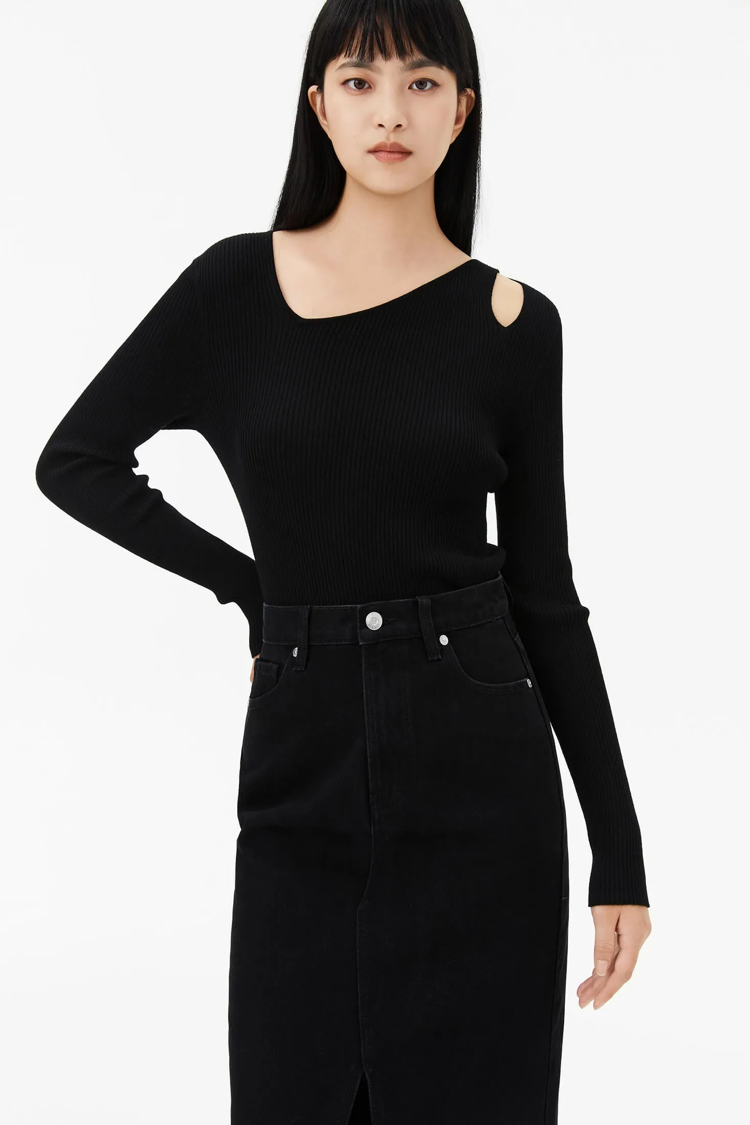 Full Wool Base Layer Sweater With Hollow Design