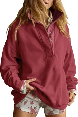 Gacaky Sweatshirt for Women Oversized Casual Long Sleeve Button Henley Neck Pullover Tops Fashion Outfits Clothes