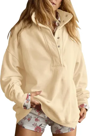 Gacaky Sweatshirt for Women Oversized Casual Long Sleeve Button Henley Neck Pullover Tops Fashion Outfits Clothes