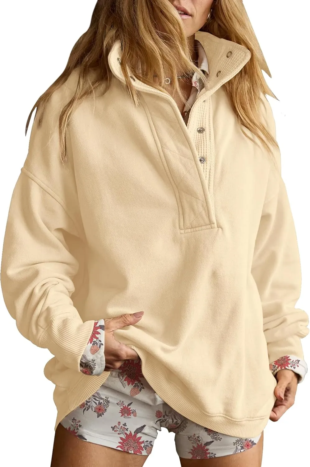 Gacaky Sweatshirt for Women Oversized Casual Long Sleeve Button Henley Neck Pullover Tops Fashion Outfits Clothes