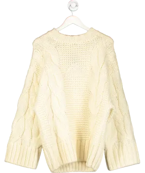 GISOU Cream Embroidered Wool Blend Cable Sweater One Size