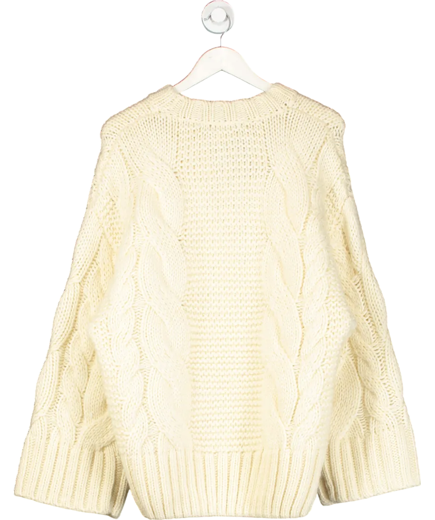GISOU Cream Embroidered Wool Blend Cable Sweater One Size