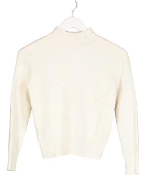 Goelia Cream Mock Neck Wool Sequins Seamless Sweater UK XS
