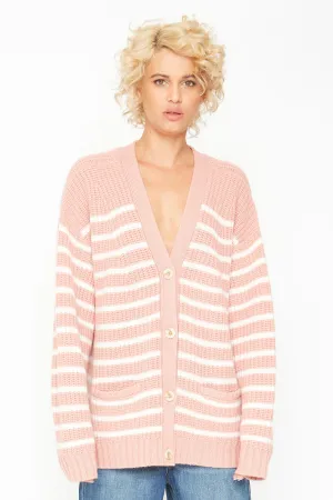 Grandpa Cardigan Sweater - Pink and White Stripe