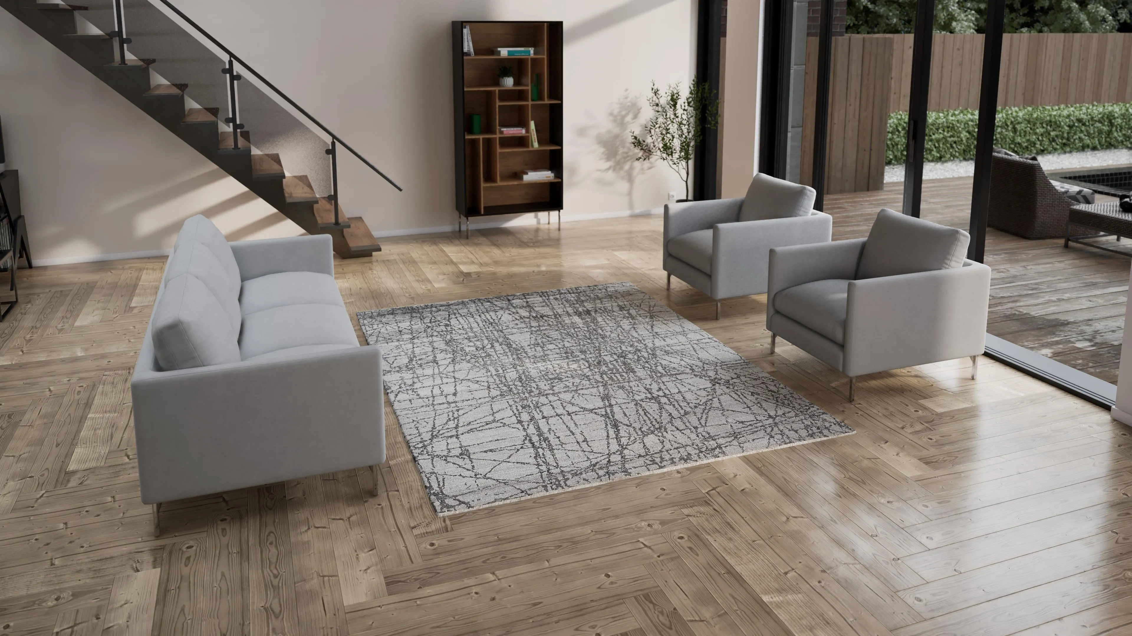 Grey Modern Wool Blend Rug - 7'1" x 9'1"