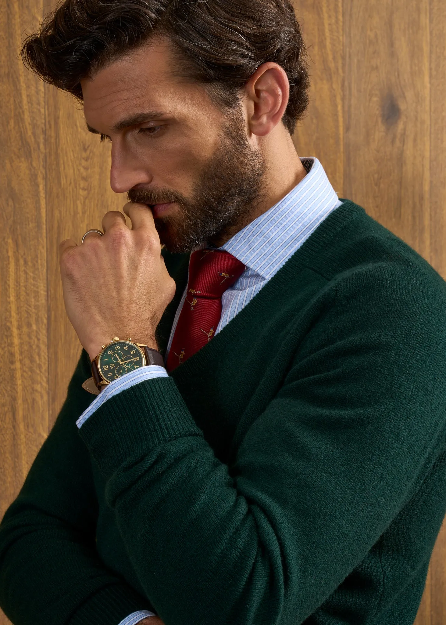Hampshire Lambswool Jumper in Tartan Green - Classic Fit
