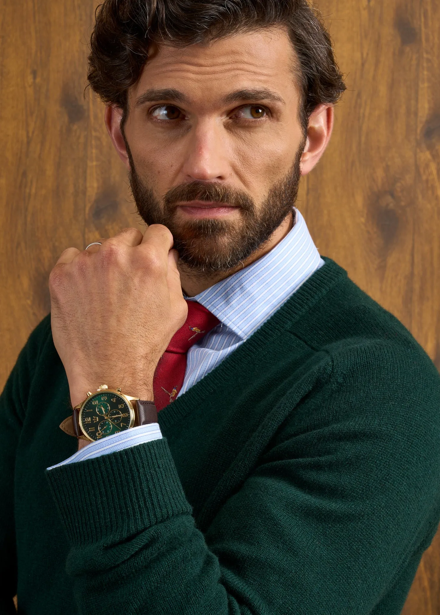 Hampshire Lambswool Jumper in Tartan Green - Classic Fit