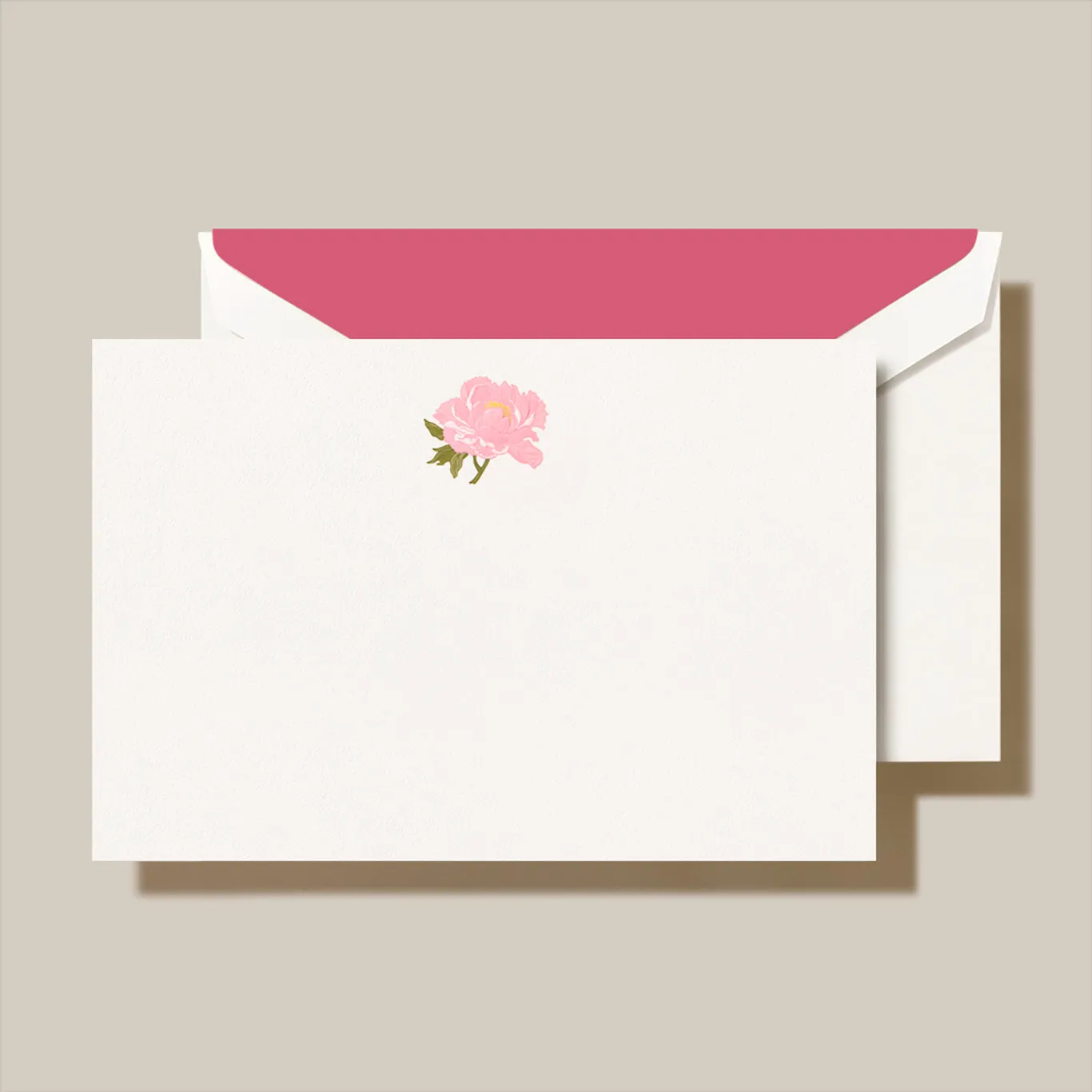 Hand Engraved Peony Card on Pearl White Kid Finish CC32003