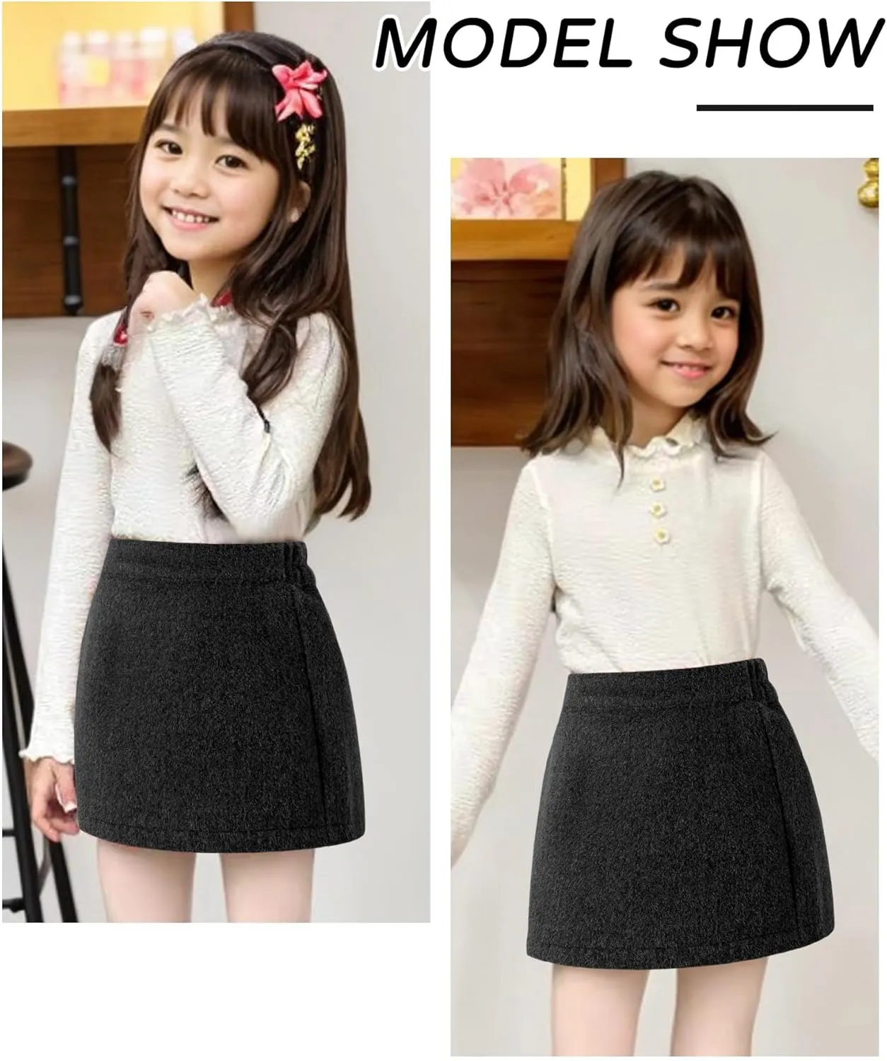 Happy Cherry Girls Elastic High Waisted A-Line Wool Mini Skirt with Liner Kid Toddler School Uniform Skort 3-14Y