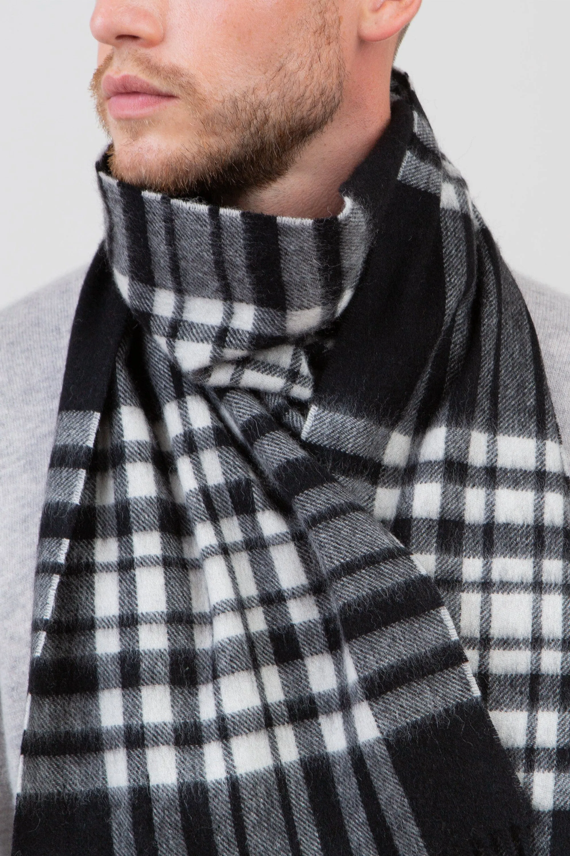 Heritage Tartan Lambswool Scarf - Exploded Black & White Menzies