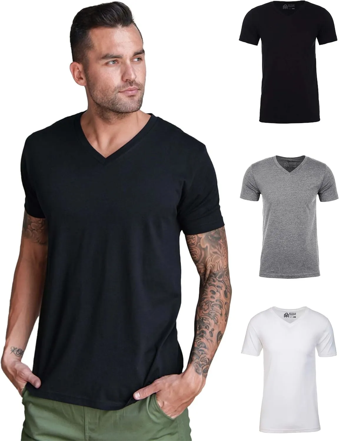 INTO THE AM Premium V Neck T Shirts for Men - Modern Fitted Tees S - 2XL Vneck Undershirts