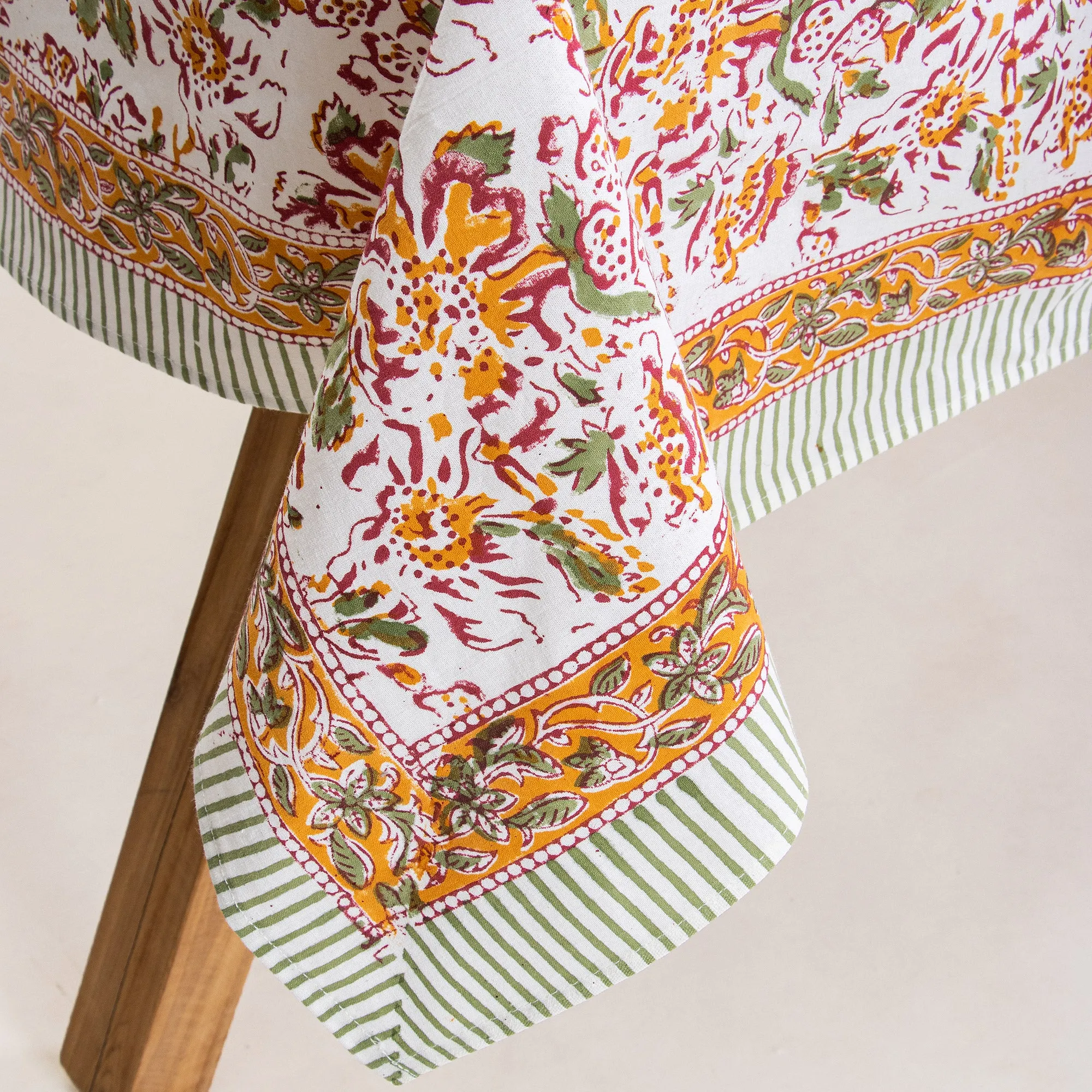 Jaal Floral Block Printed Cotton Dining Table Cover