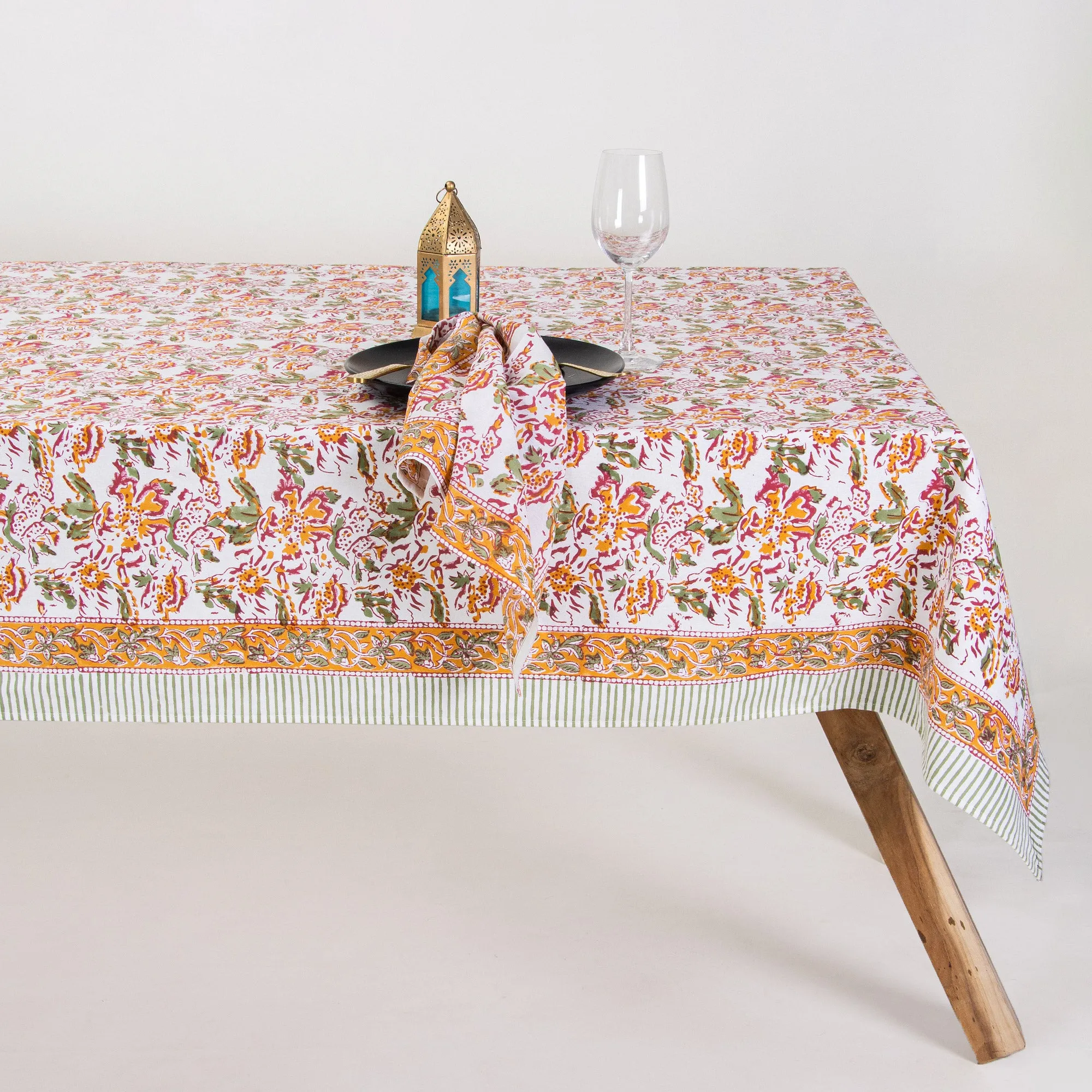 Jaal Floral Block Printed Cotton Dining Table Cover