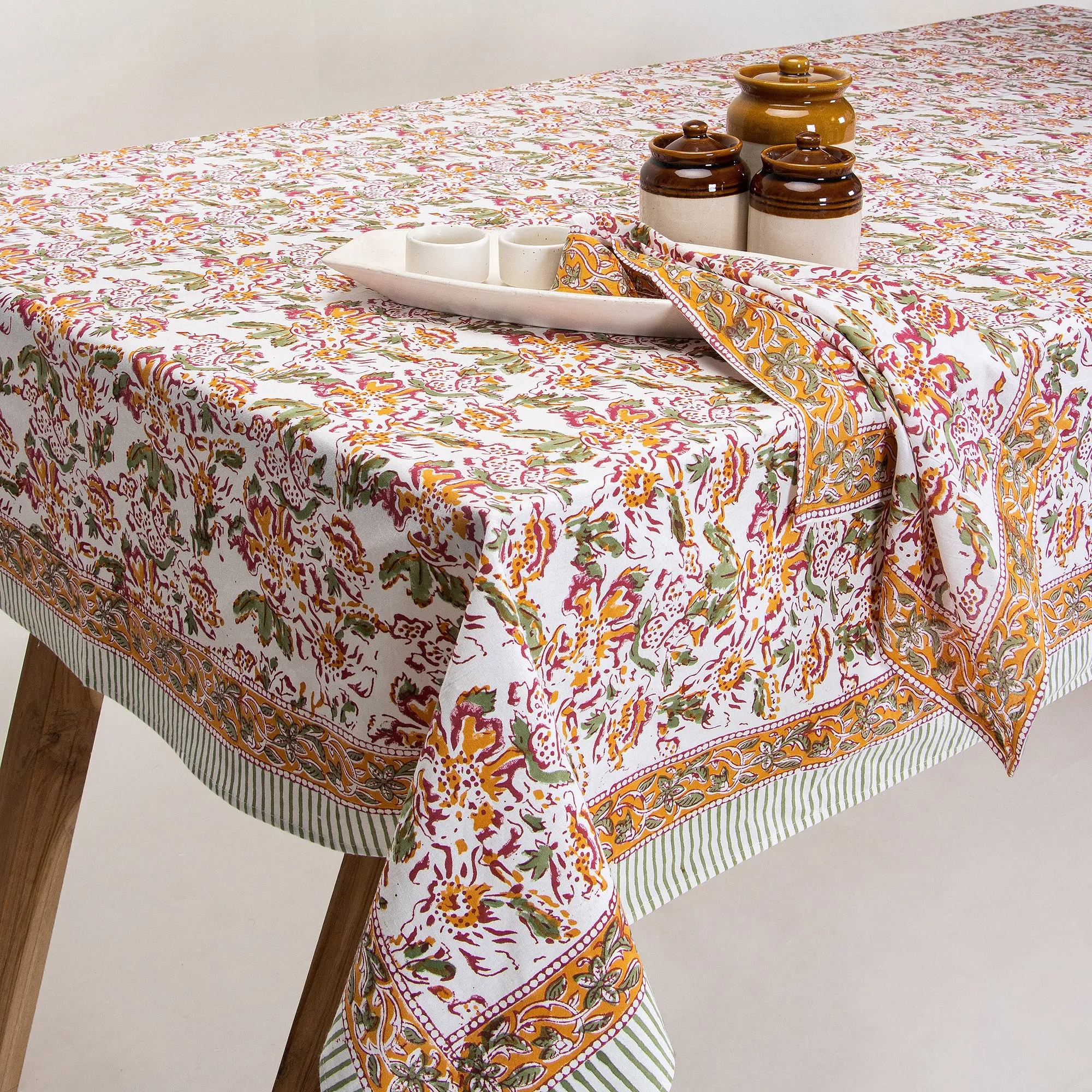Jaal Floral Block Printed Cotton Dining Table Cover