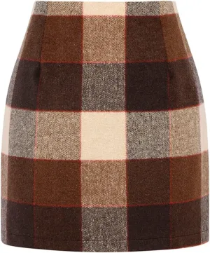 Kinghua Womens Wool Plaid Mini Skirt Fall Winter High Waisted Bodycon Pencil Skirt