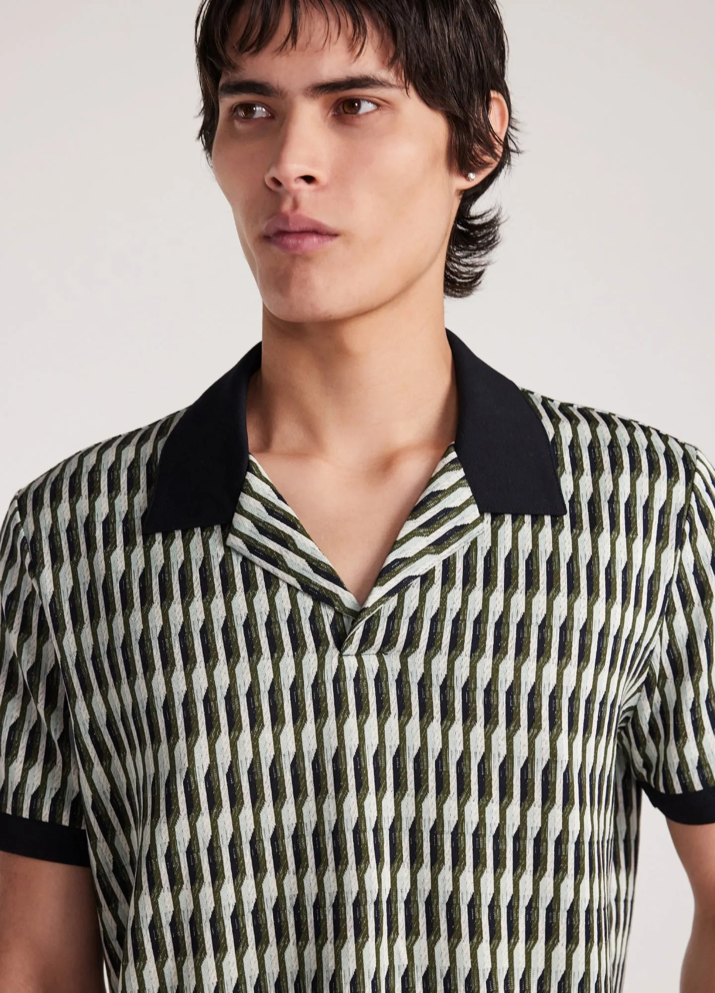 Linear Jacquard Polo Moss