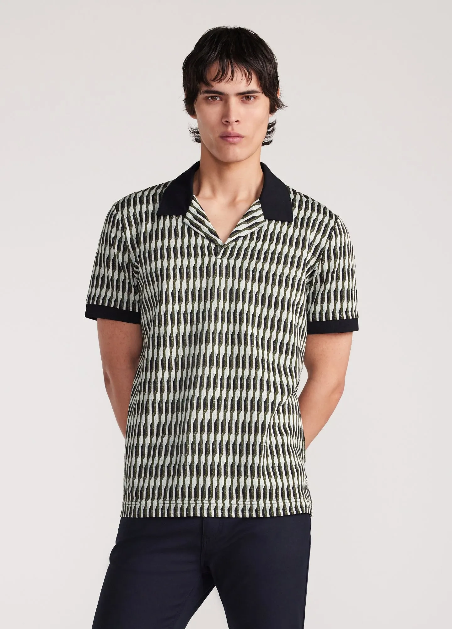 Linear Jacquard Polo Moss
