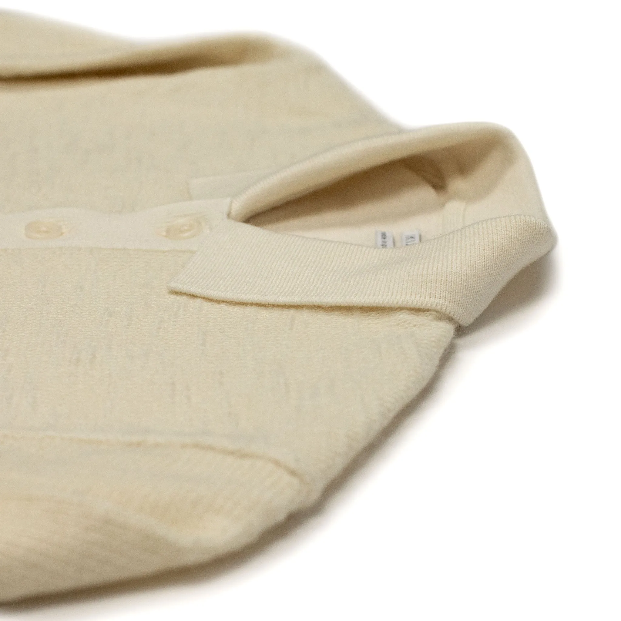 Lined polo sweater in ecru wool and cotton