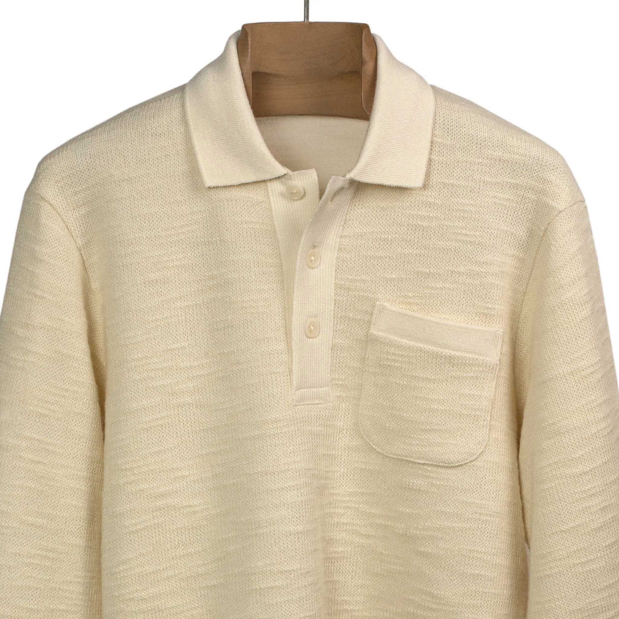 Lined polo sweater in ecru wool and cotton