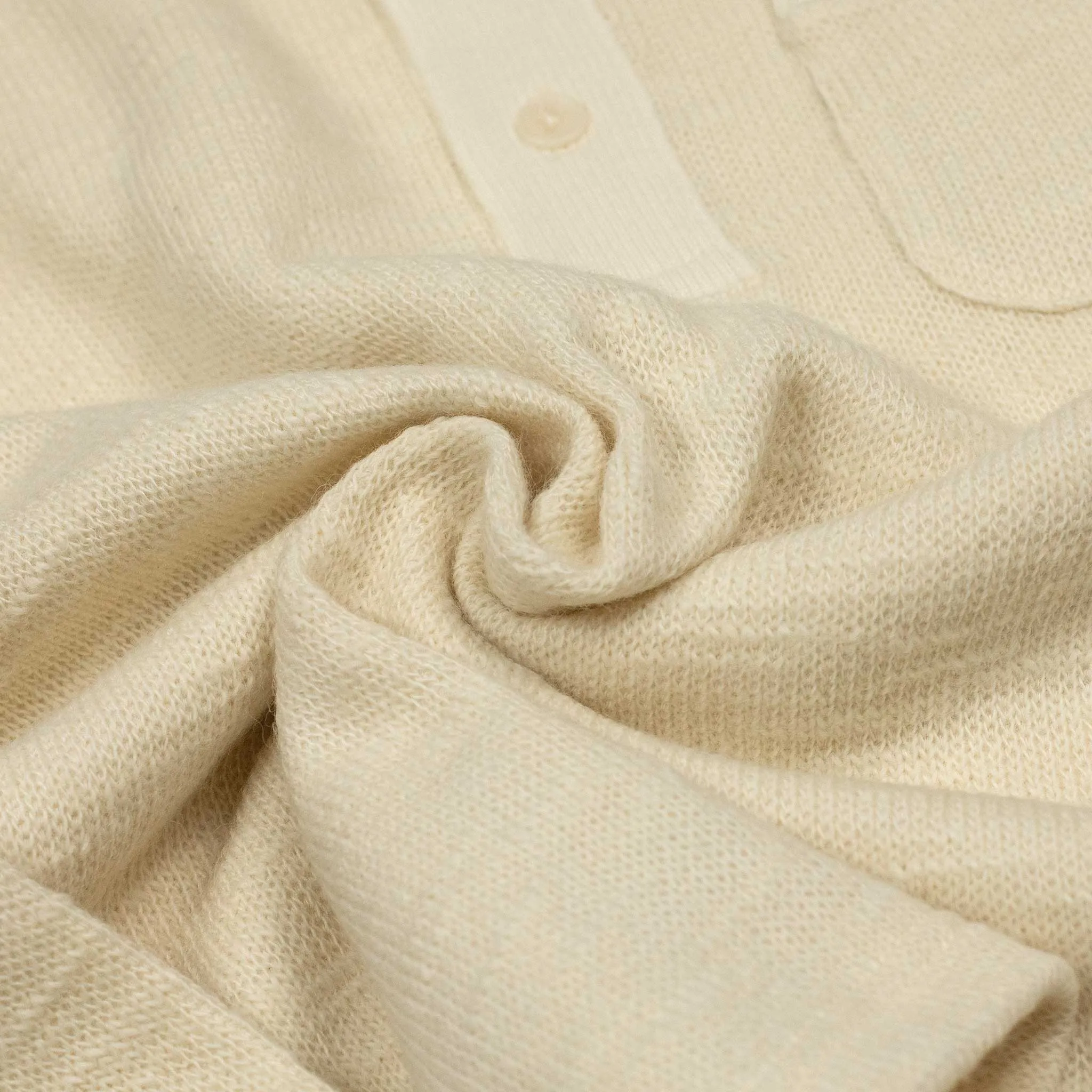 Lined polo sweater in ecru wool and cotton