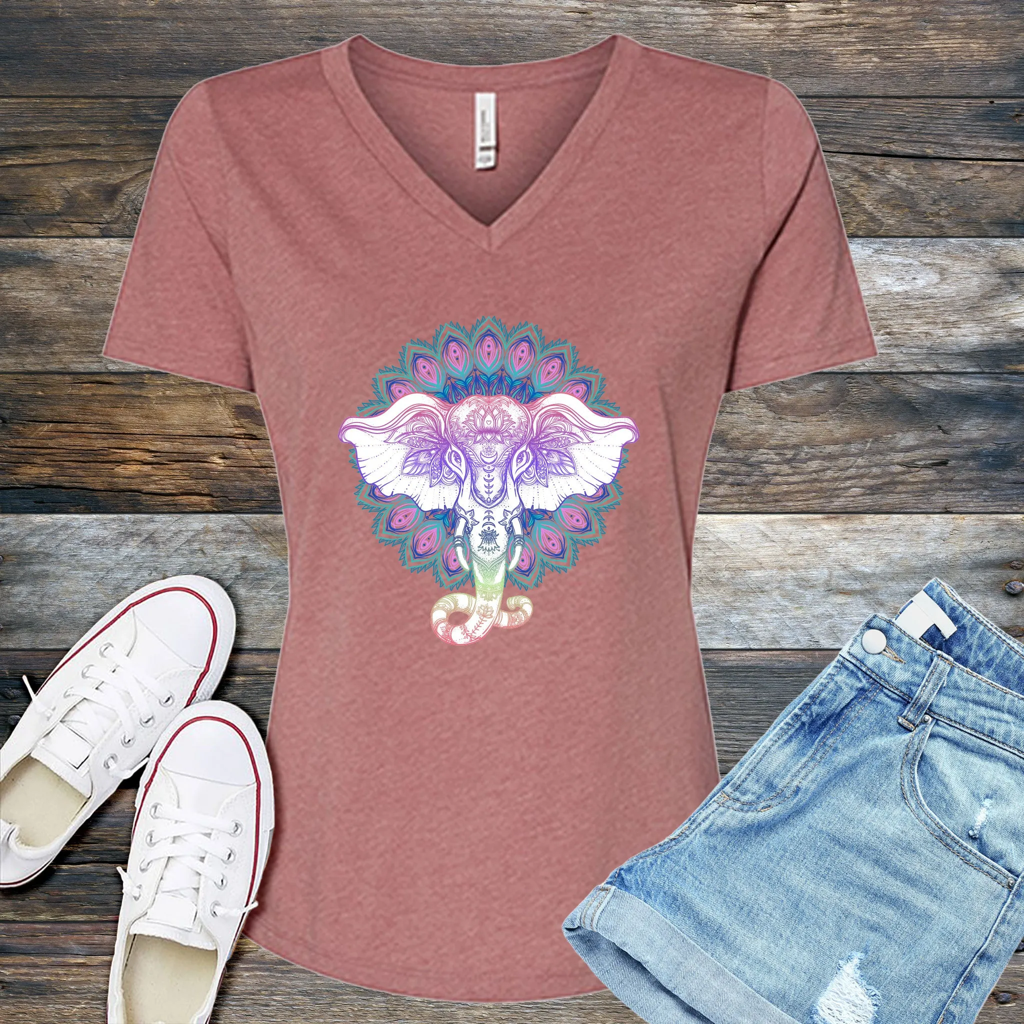 Mandala Elephant V-Neck