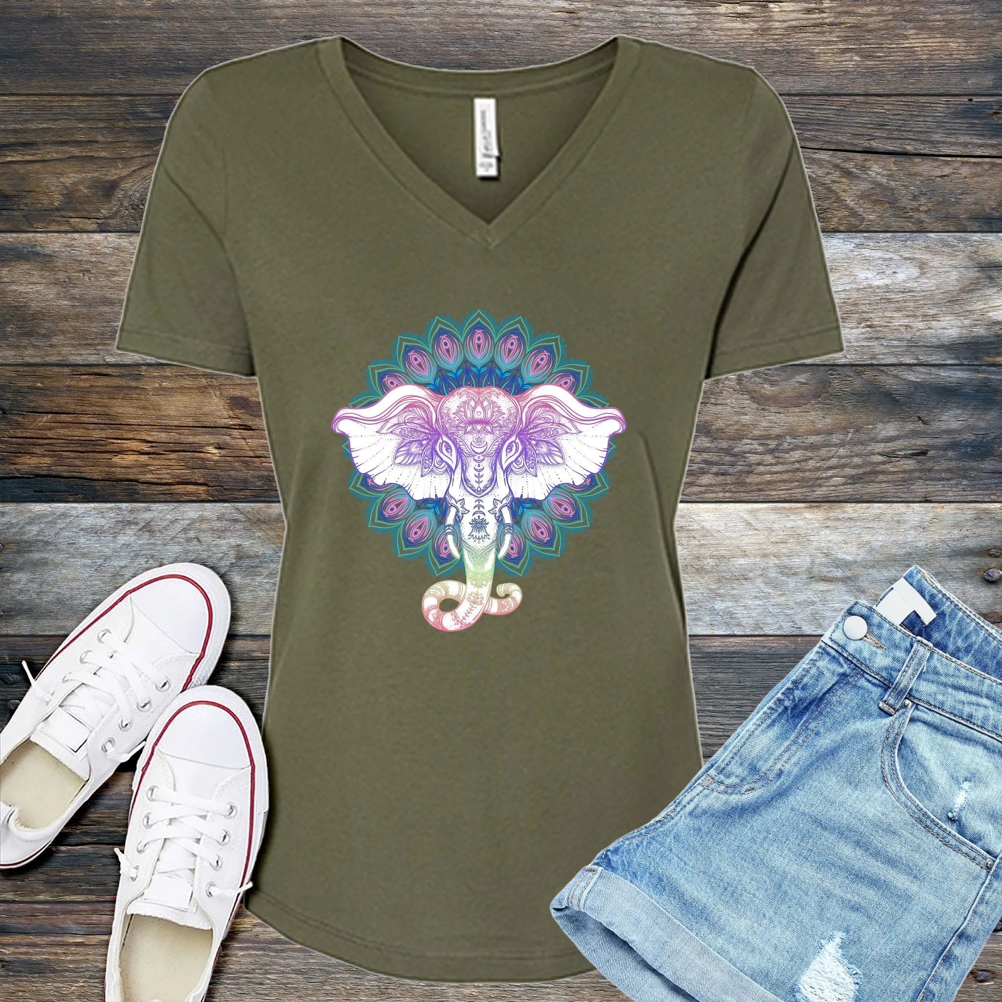 Mandala Elephant V-Neck
