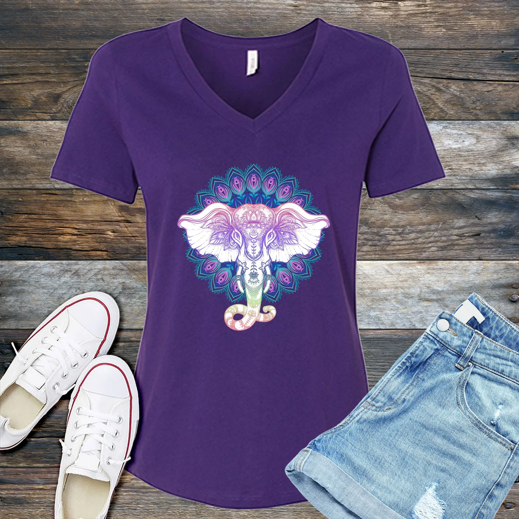 Mandala Elephant V-Neck