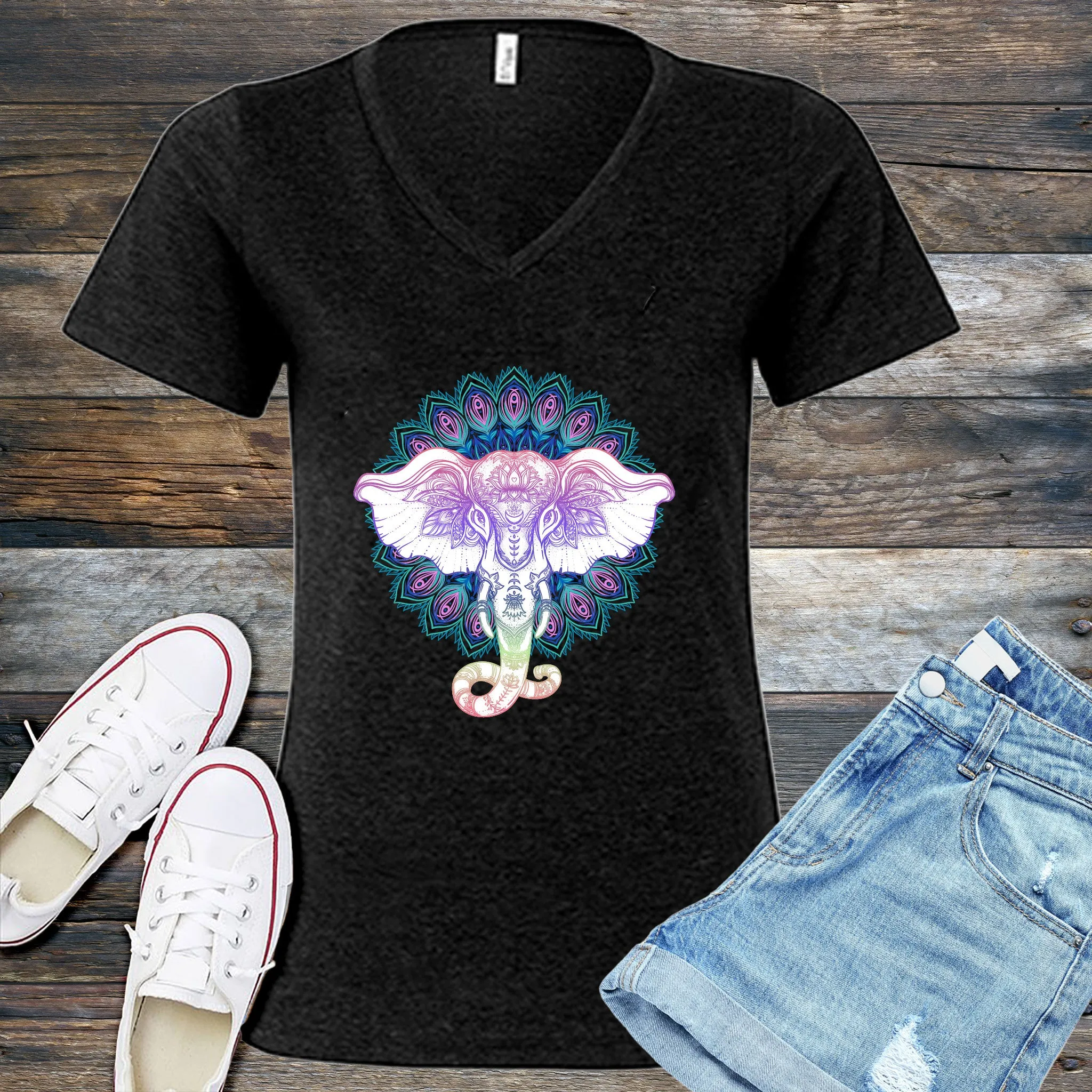 Mandala Elephant V-Neck
