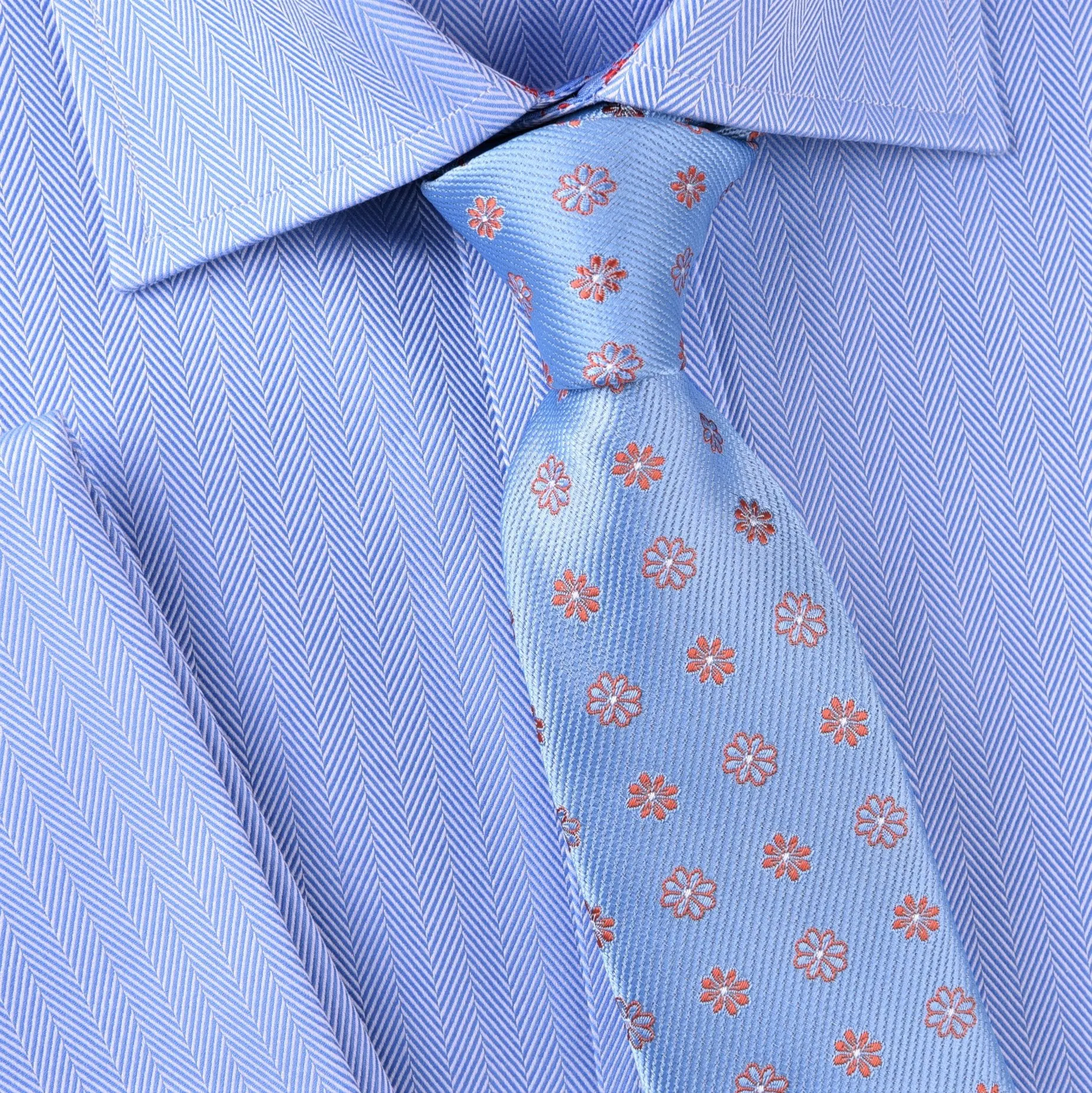 Many Pedals Tan Contrast Coloured Floral Light Blue Tie 3"