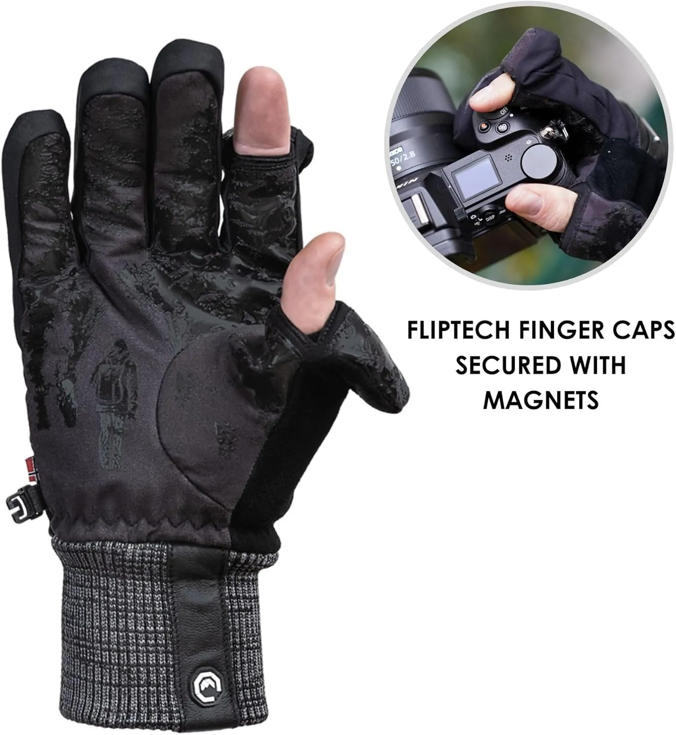 Markhof Pro V3 Photography Glove, Black, FlipTech Finger Caps with Magnets