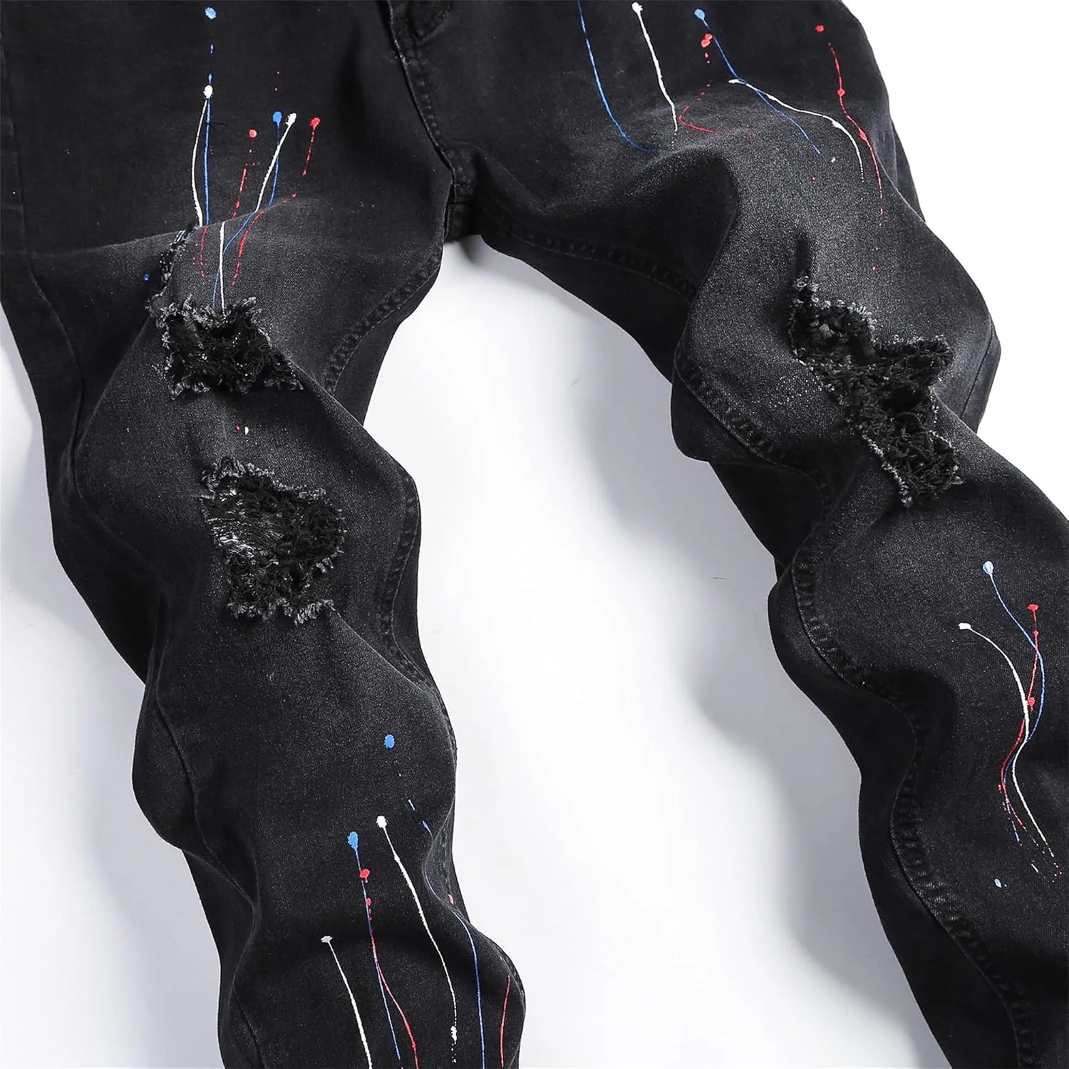 Men's Handsome Hole Slimming Pants Fashionable Trend Calf Pants Simple and Comfortable Slim high-Waisted Jeans