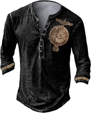 Men's Henley Shirts Long Sleeve Button Down T-Shirts Big and Tall Pullover Sweatshirts Goth Printed T Shirts