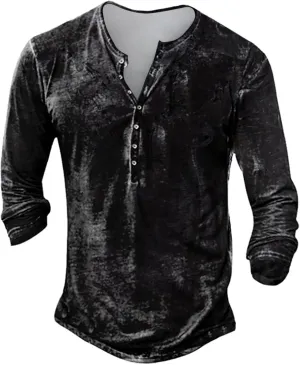 Men's Henley Shirts Long Sleeve Button Down T-Shirts Big and Tall Pullover Sweatshirts Goth Printed T Shirts