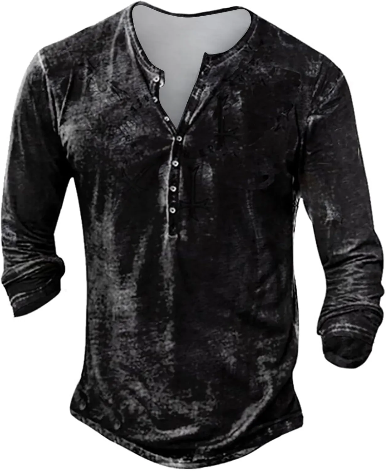 Men's Henley Shirts Long Sleeve Button Down T-Shirts Big and Tall Pullover Sweatshirts Goth Printed T Shirts