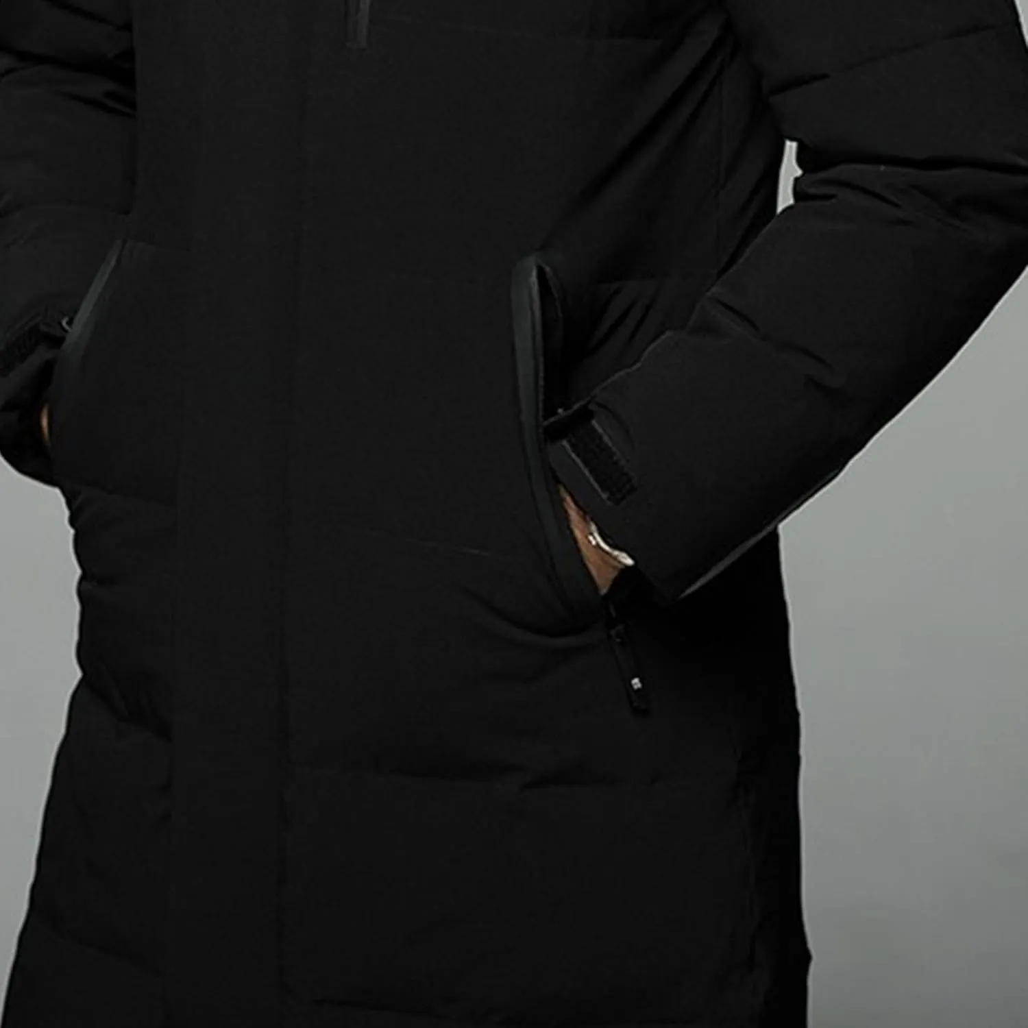 Men's Long Winter Warm Down Coats Padded Hood Puffy Quilted Jacket Insulated Heavyweight Hooded Coat