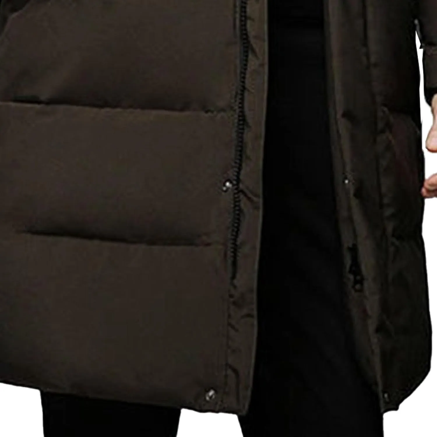 Men's Long Winter Warm Down Coats Padded Hood Puffy Quilted Jacket Insulated Heavyweight Hooded Coat