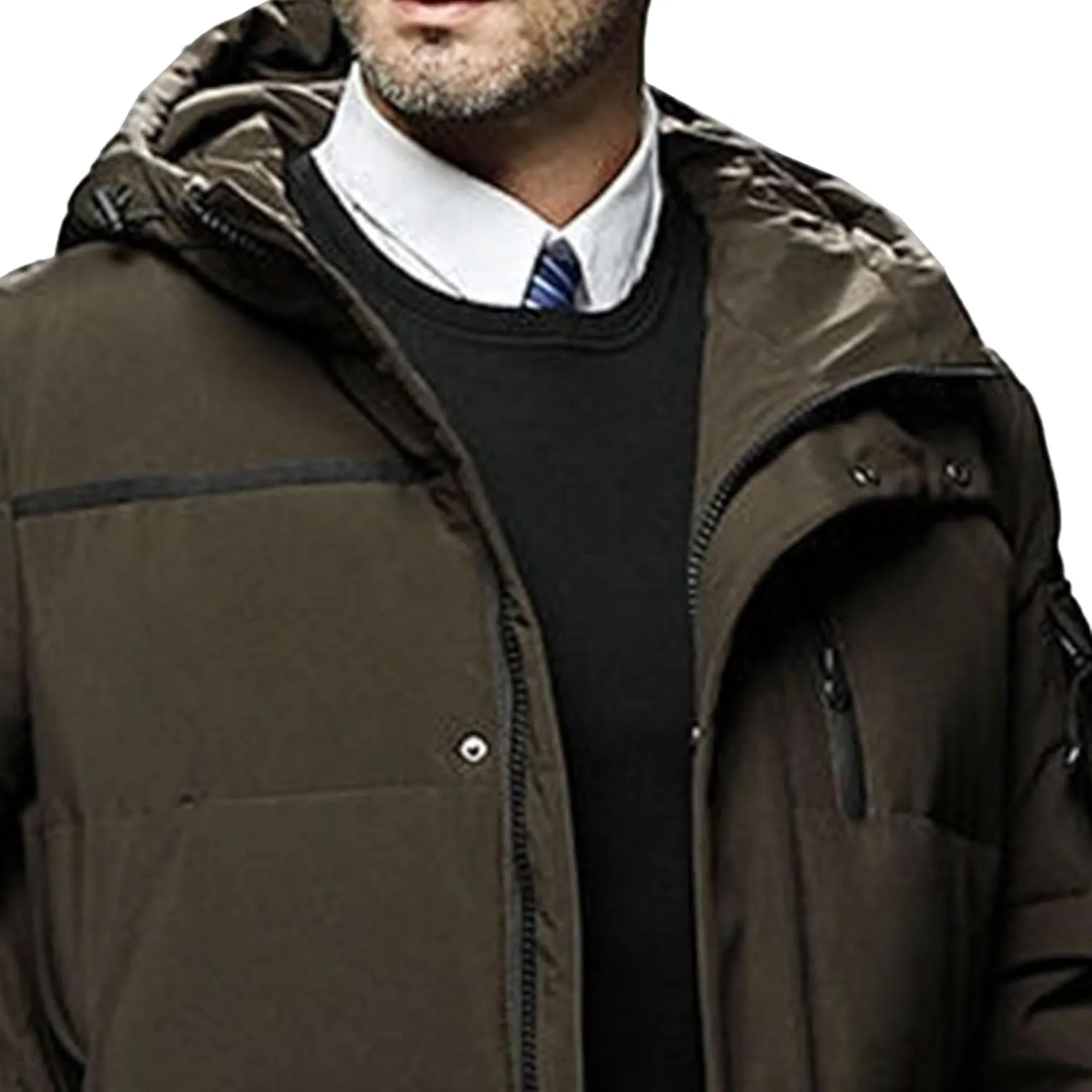Men's Long Winter Warm Down Coats Padded Hood Puffy Quilted Jacket Insulated Heavyweight Hooded Coat
