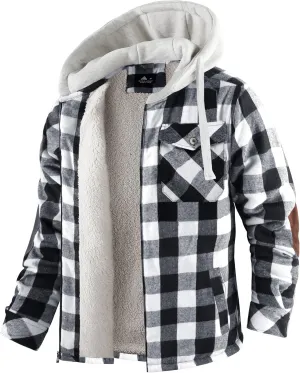 Men's Thick Fleece Plaid Jacket Flannel Shirts Sherpa Lined Full Zip Up Hoodie Winter Coat with Pockets