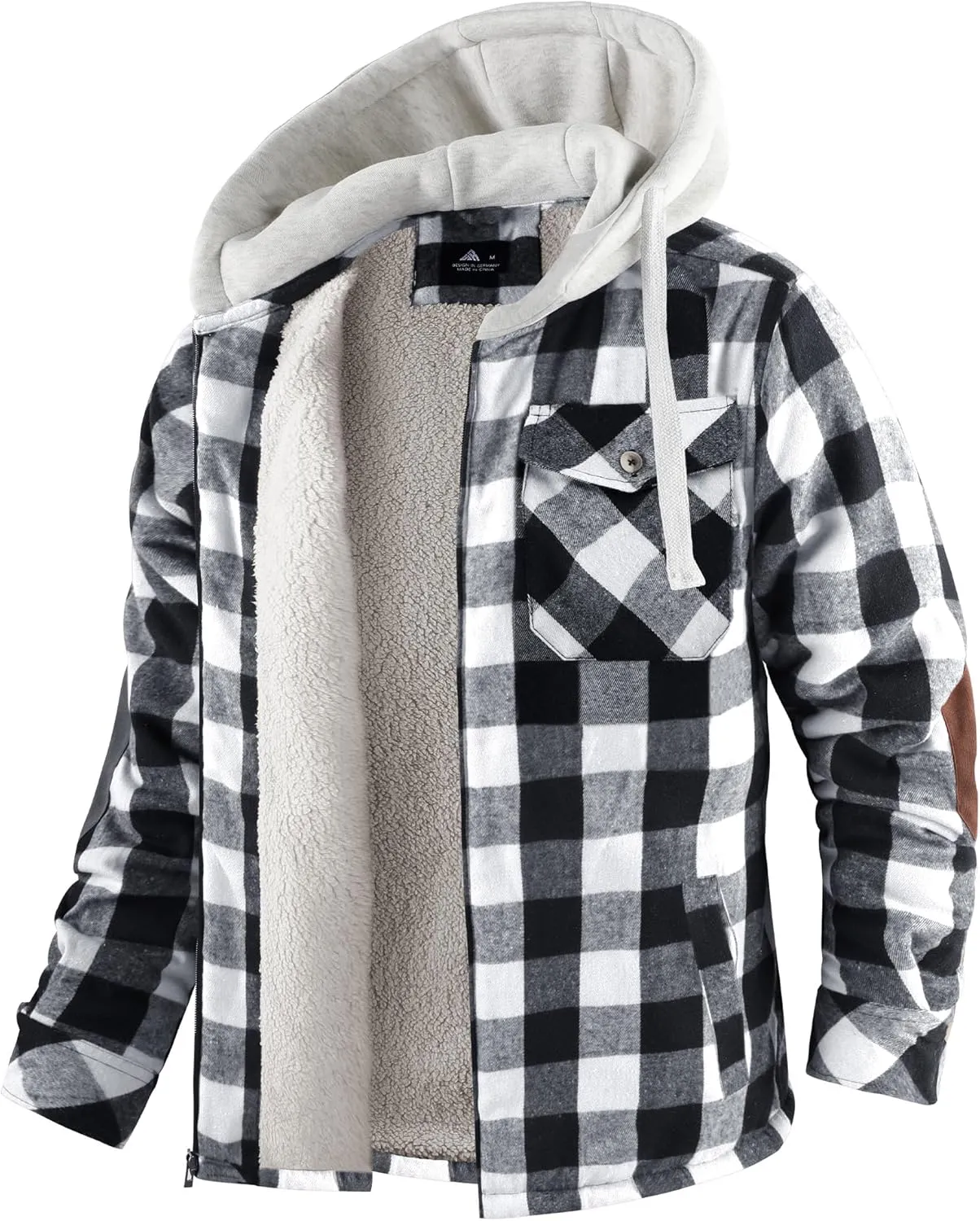 Men's Thick Fleece Plaid Jacket Flannel Shirts Sherpa Lined Full Zip Up Hoodie Winter Coat with Pockets