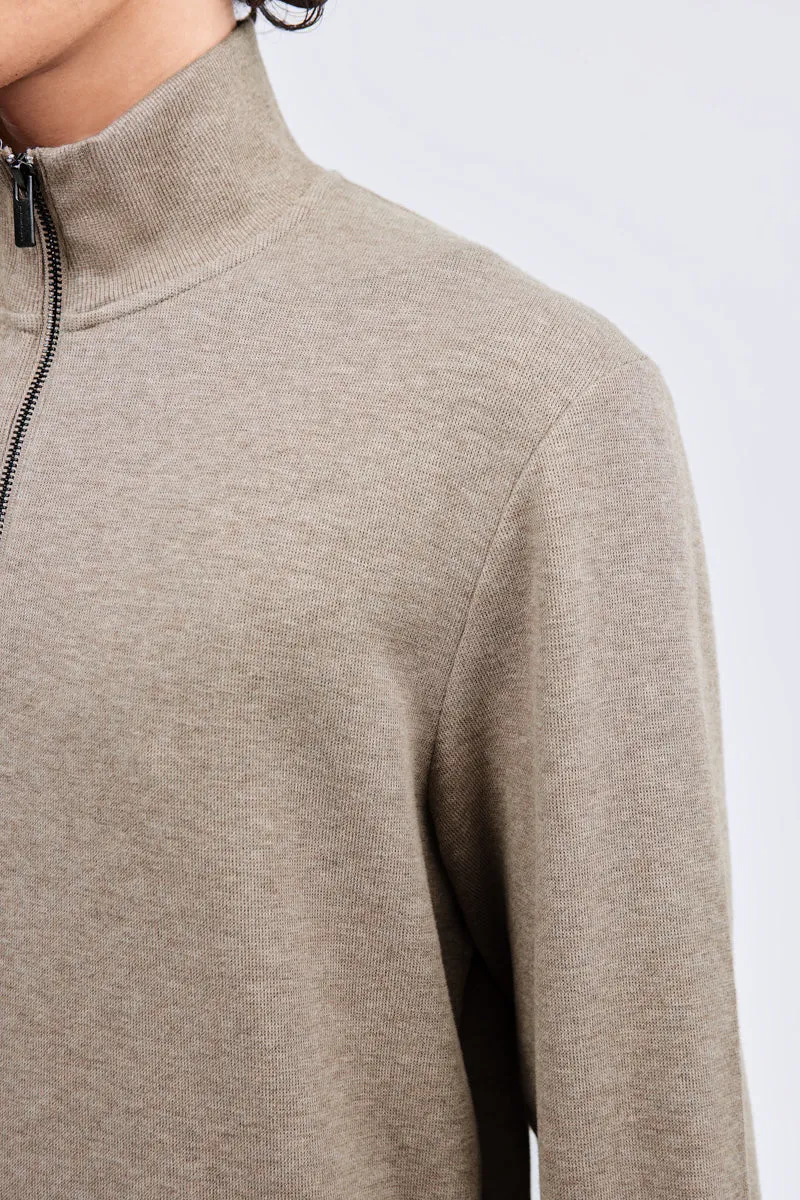 Merino-Blend Half Zip French Rib Sweater | Khaki E7W025