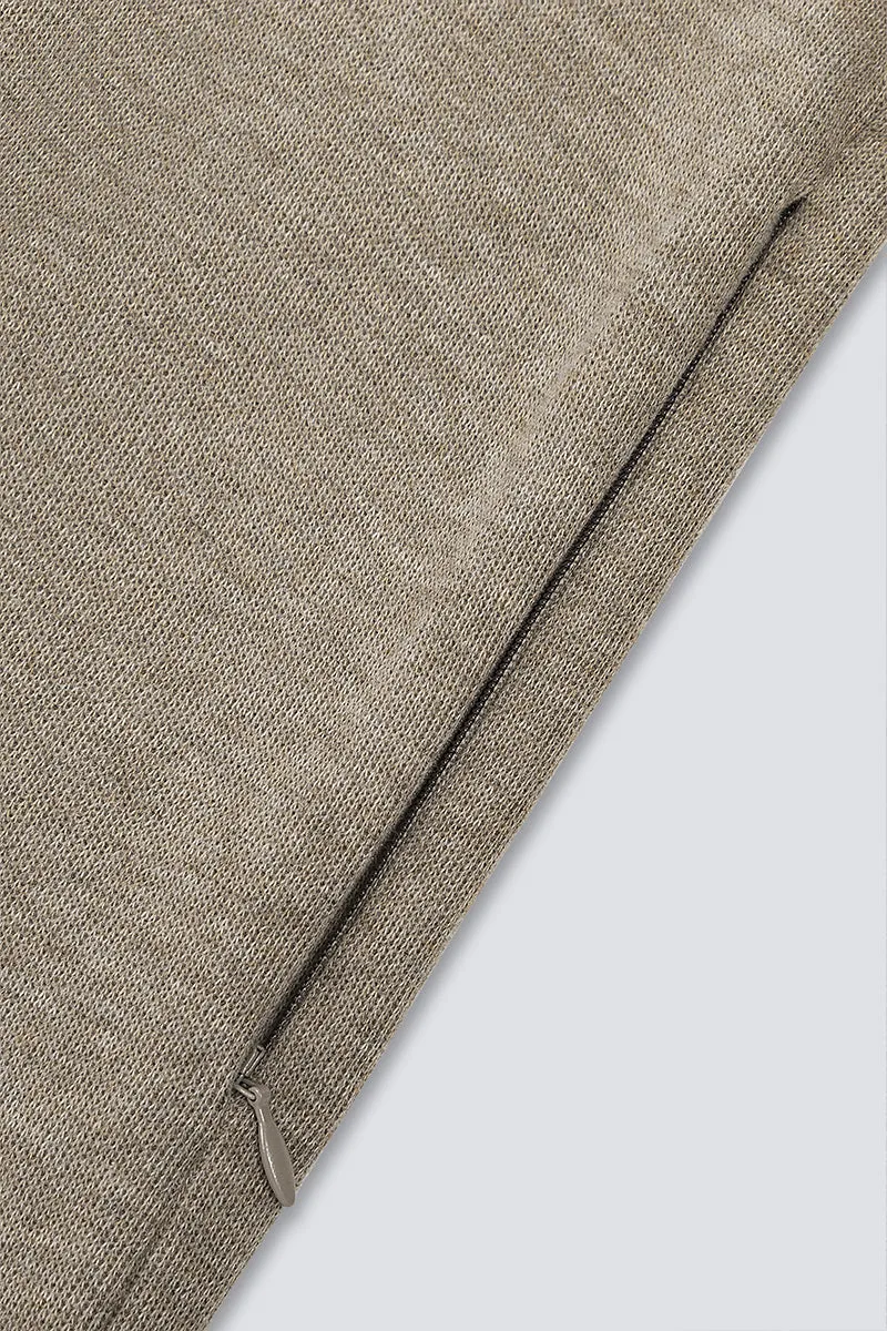 Merino-Blend Half Zip French Rib Sweater | Khaki E7W025
