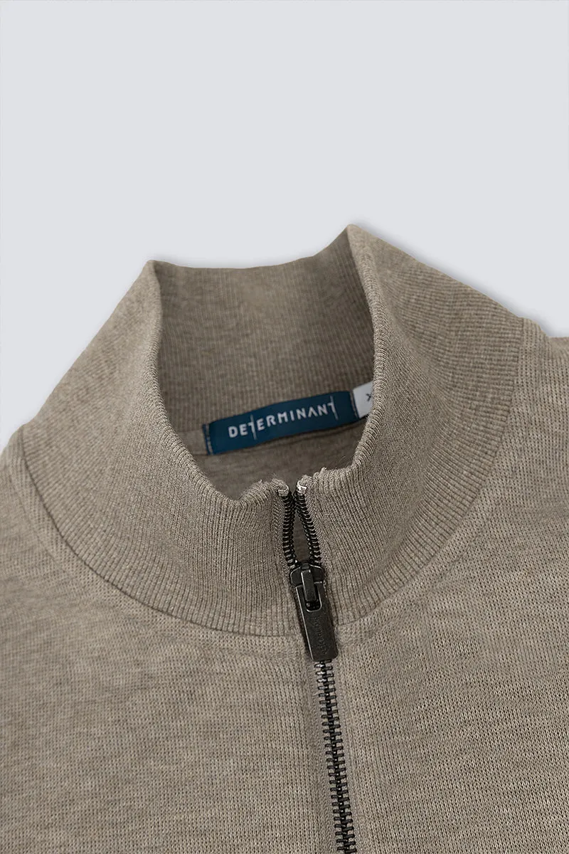 Merino-Blend Half Zip French Rib Sweater | Khaki E7W025