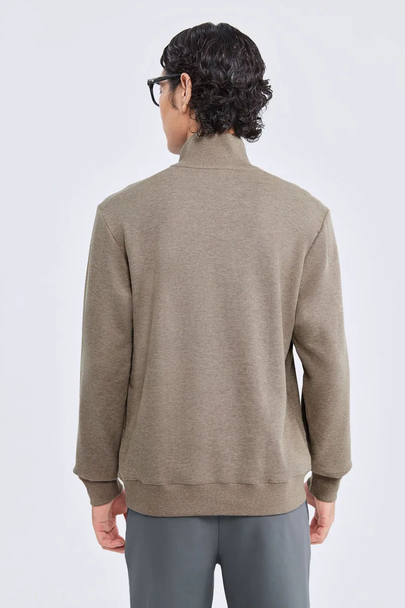 Merino-Blend Half Zip French Rib Sweater | Khaki E7W025