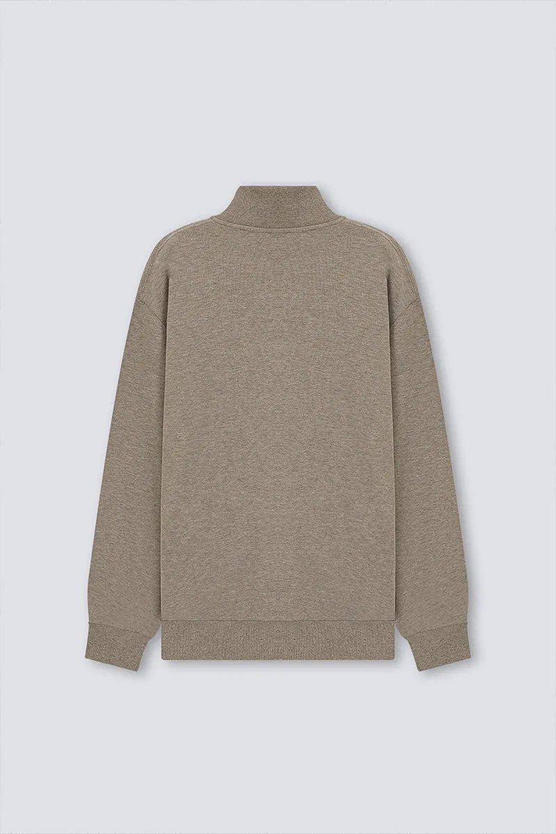 Merino-Blend Half Zip French Rib Sweater | Khaki E7W025