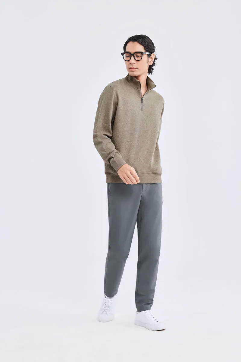 Merino-Blend Half Zip French Rib Sweater | Khaki E7W025
