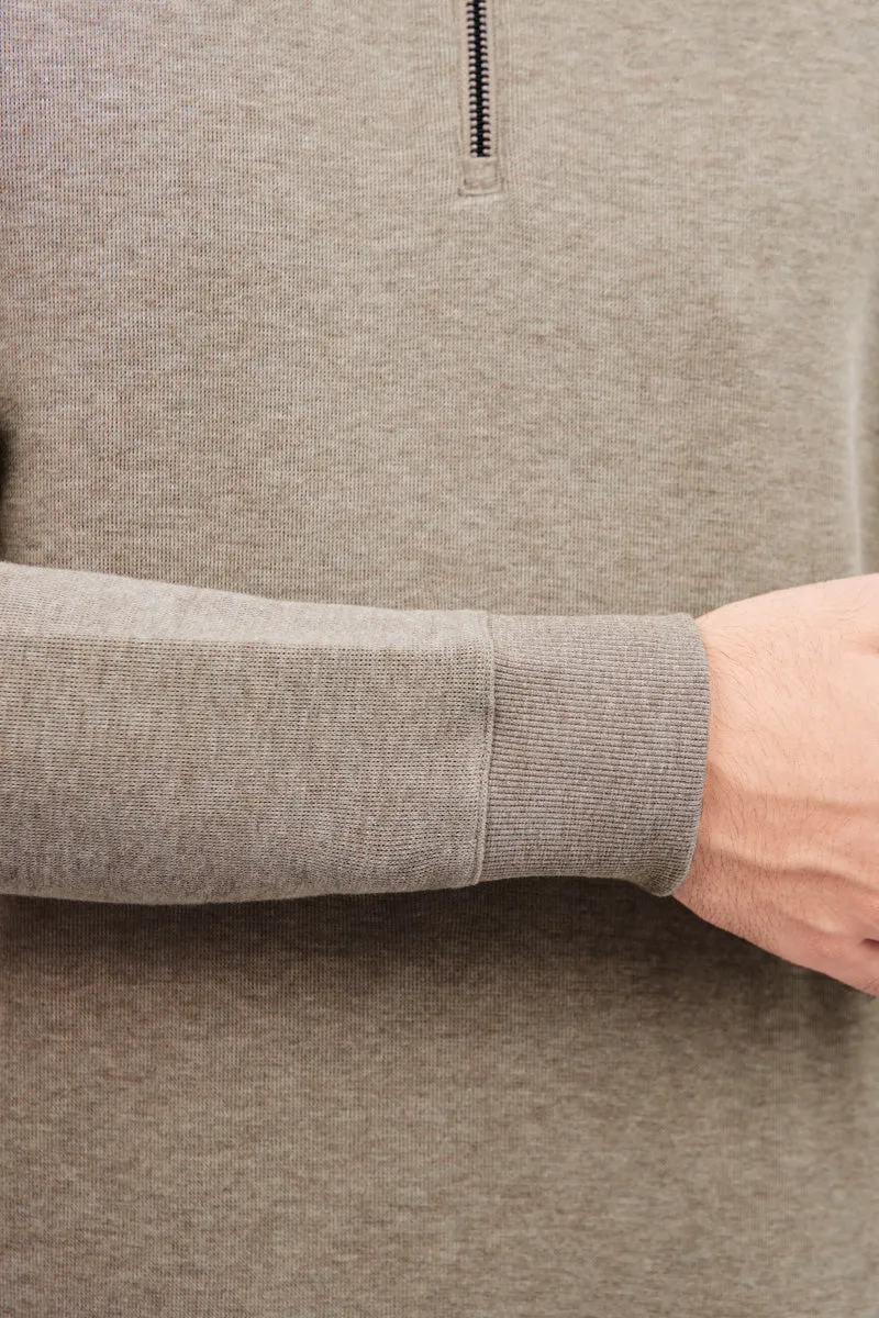 Merino-Blend Half Zip French Rib Sweater | Khaki E7W025