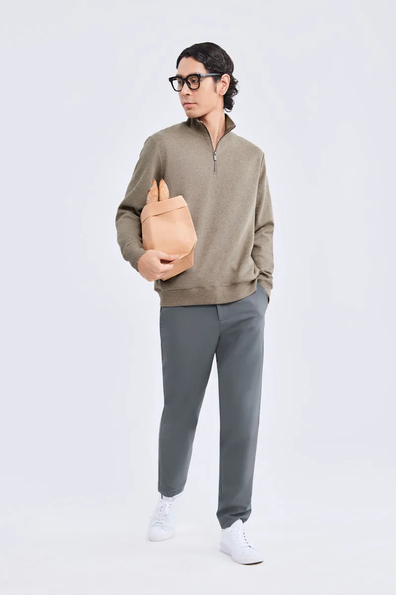 Merino-Blend Half Zip French Rib Sweater | Khaki E7W025