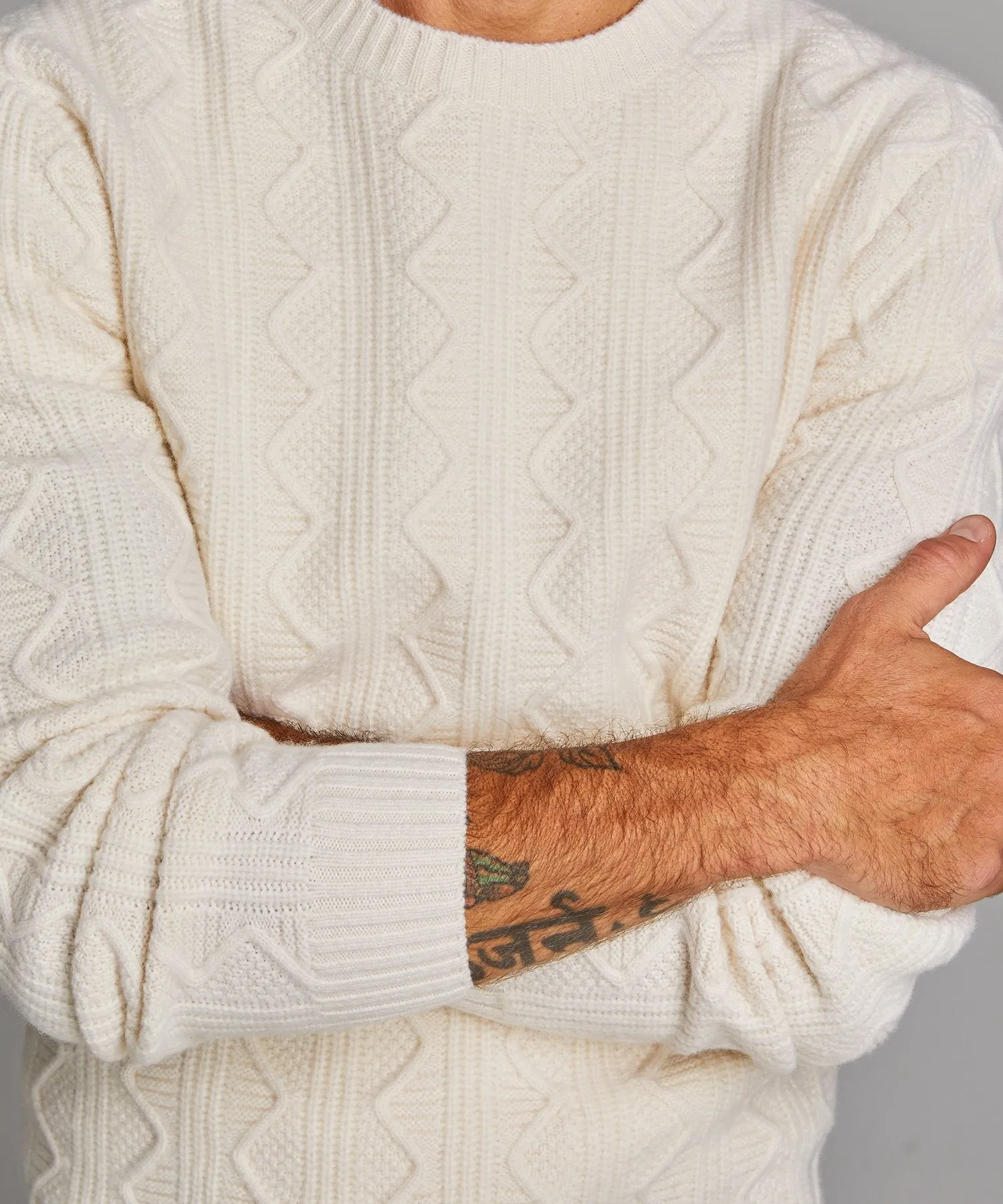 Merino Cable Crew in White