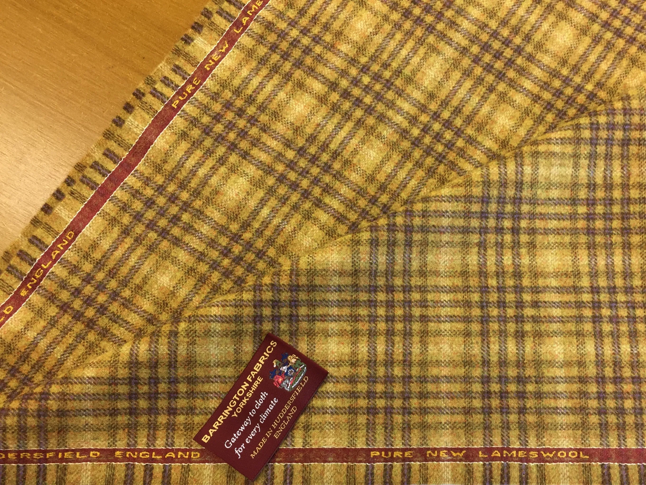 Mustardy / golden sandy with Purple check 100% Pure New Lambswool Jacketing