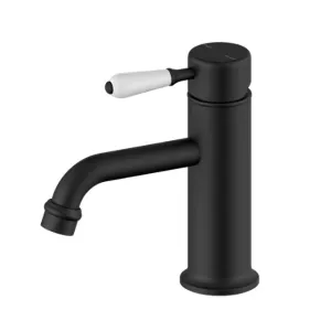 Nero York Straight Basin Mixer With White Porcelain Lever Matte Black